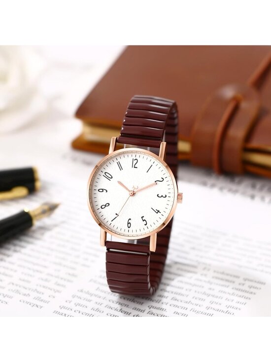 Women\'s Brown Analog Quartz Elastic Strap Arabic Numerals Waterproof Wrist Watch main image 5